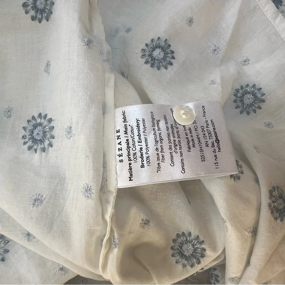 Sezane Kellia shirt size 34/2 blue ecru daisies EUC - Picture 5 of 5